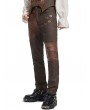 Pentagramme Brown Striped Steampunk Gothic Faux Leather Patch Long Pants for Men