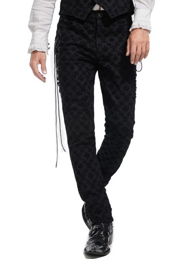 Pentagramme Black Vintage Pattern Gothic Lace-Up Pants for Men