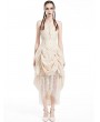 Pentagramme Beige Gothic Steampunk Lace Strapless Bustier High-Low Dress