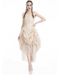 Pentagramme Beige Gothic Steampunk Lace Strapless Bustier High-Low Dress