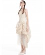 Pentagramme Beige Gothic Steampunk Lace Strapless Bustier High-Low Dress