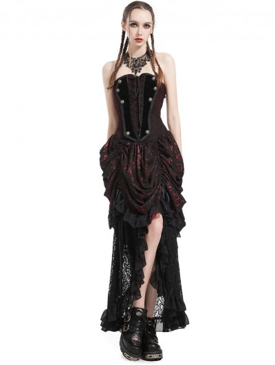 Pentagramme Red Vintage Gothic Strapless Bustier High-Low Party Dress