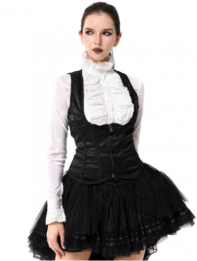 Pentagramme Black Vintage Gothic Striped Vest for Women