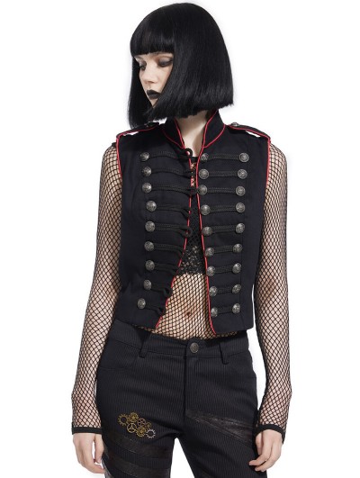 Pentagramme Black and Red Gothic Steampunk Officer Uniform Vest for Women