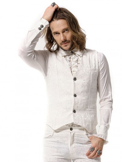 Pentagramme White Brocade Victorian Gothic Party Vest for Men