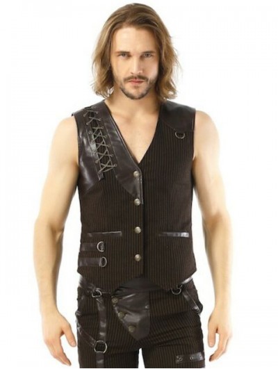 Pentagramme Coffee Gothic Steampunk Metal Striped Vest for Men