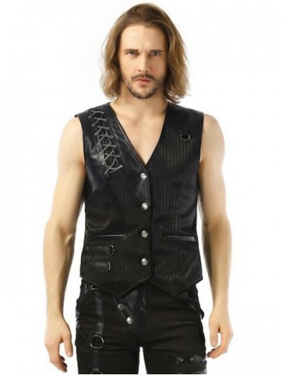 Pentagramme Black Gothic Steampunk Metal Striped Vest for Men