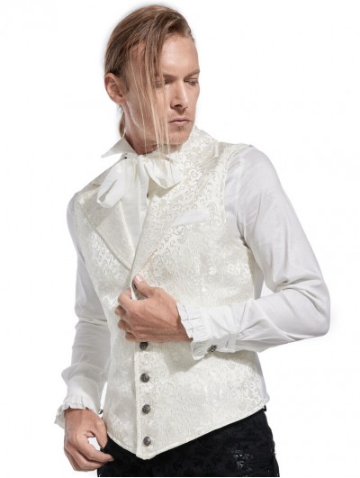 Pentagramme White Vintage Gothic Victorian Brocade Lapel Collar Vest for Men