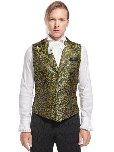 Pentagramme Green Vintage Gothic Victorian Brocade Lapel Collar Vest for Men