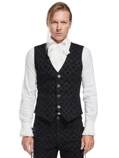 Pentagramme Black Vintage Gothic Floral Flocked Pattern Sleeveless Vest for Men