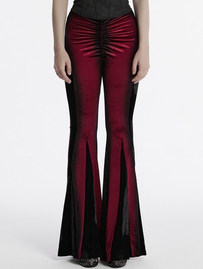 Punk Rave Red Gothic Gradient Sexy Flared Velvet Pants for Women