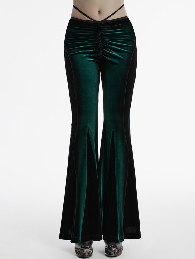 Punk Rave Punk Rave Green Gothic Gradient Sexy Flared Velvet Pants for Women