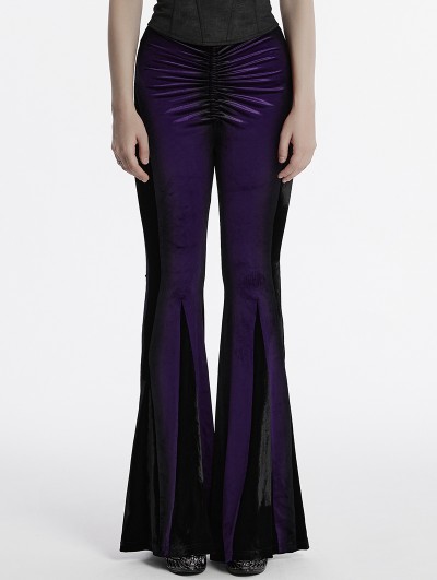 Punk Rave Violet Gothic Gradient Sexy Flared Velvet Pants for Women