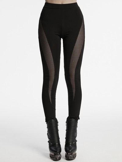 Punk Rave Black Gothic Mesh Splicing Leggings for Women