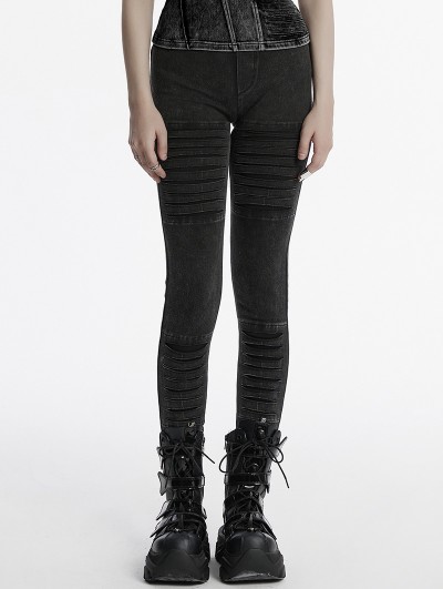 Punk Rave Black Gothic Apocalypse Punk Knitted Jeans for Women