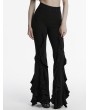 Punk Rave Black Gothic Daily Fitted Ruffle Flared Pants for Women