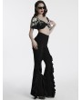 Punk Rave Black Gothic Daily Fitted Ruffle Flared Pants for Women