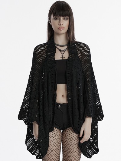 Punk Rave Black Gothic Hollowed Out Loose Cardigan Sweater for Women