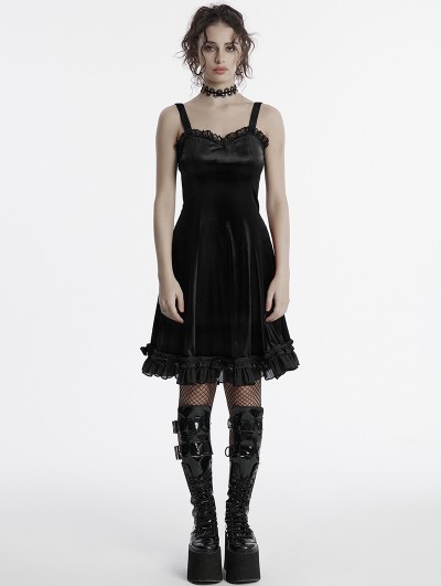 Punk Rave Black Gothic Gradient Cute Velvet Short Dress