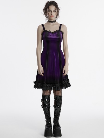 Punk Rave Violet Gothic Gradient Cute Velvet Short Dress