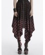 Punk Rave Red and Black Gothic Grunge Gradient Plaid Zip Front Irregular Skirt