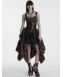 Punk Rave Red and Black Gothic Grunge Gradient Plaid Zip Front Irregular Skirt