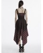 Punk Rave Red and Black Gothic Grunge Gradient Plaid Zip Front Irregular Skirt