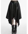 Punk Rave Black Gothic Punk Faux Leather Zip Front Irregular Hem Skirt