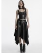 Punk Rave Black Gothic Punk Faux Leather Zip Front Irregular Hem Skirt