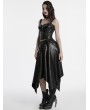 Punk Rave Black Gothic Punk Faux Leather Zip Front Irregular Hem Skirt