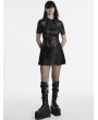 Punk Rave Black Gothic Punk Personalized Pleated Faux Leather Short Skirt