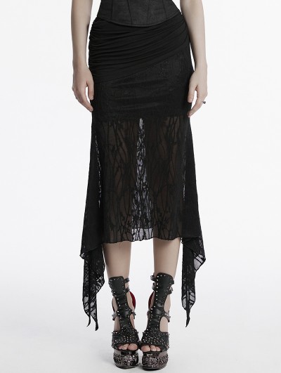 Punk Rave Black Gothic Mesh Patchwork Fishtail Skirt