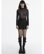 Punk Rave Black Gothic Skull Rivet Short Pleated Skirt