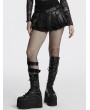 Punk Rave Black Gothic Punk Short Pleated Faux Leather Skirt