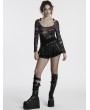 Punk Rave Black Gothic Punk Short Pleated Faux Leather Skirt