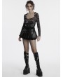 Punk Rave Black Gothic Punk Short Pleated Faux Leather Skirt