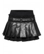 Punk Rave Black Gothic Punk Short Pleated Faux Leather Skirt