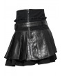 Punk Rave Black Gothic Punk Short Pleated Faux Leather Skirt