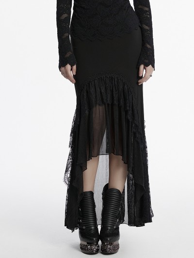 Punk Rave Black Asymmetrical Gothic Ruffle High-Low Fishtail Skirt