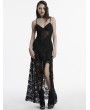 Punk Rave Black Sexy Gothic Lace Deep V-Neck High Slit Long Dress