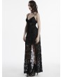 Punk Rave Black Sexy Gothic Lace Deep V-Neck High Slit Long Dress