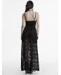 Punk Rave Black Sexy Gothic Lace Deep V-Neck High Slit Long Dress