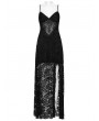 Punk Rave Black Sexy Gothic Lace Deep V-Neck High Slit Long Dress