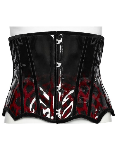 Punk Rave Black and Red Gothic Leopard Print Patent Leather Corset Waistband