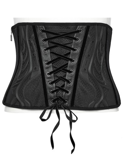 Punk Rave Black Gothic Cyberpunk Side Zip Lace-Up Underbust Corset Waistband