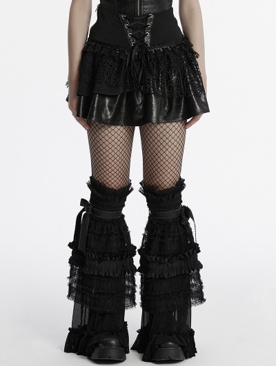 Punk Rave Black Gothic Cute Bow Ruffled Flare Leg Warmers for Women