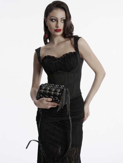 Punk Rave Black Gothic Punk Metal Rose Rivet Crossbody Bag