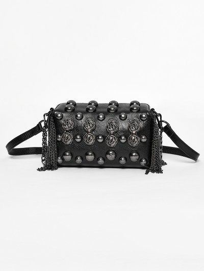 Punk Rave Black Gothic Punk Metal Rose Rivet Crossbody Bag