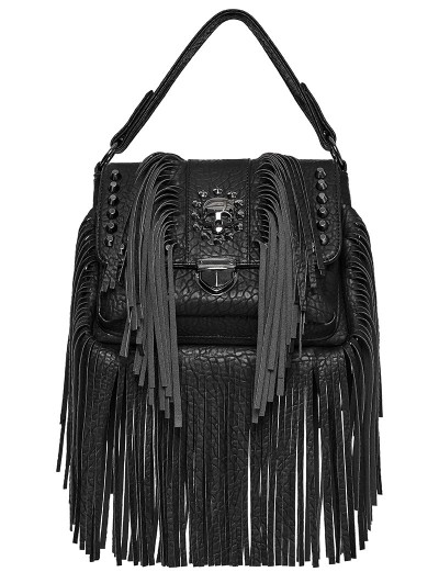 Punk Rave Black Gothic Punk Skull Tassel Textured Faux Leather Bag