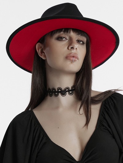 Punk Rave Black and Red Gothic Retro Pearl Cross Embellished Top Hat